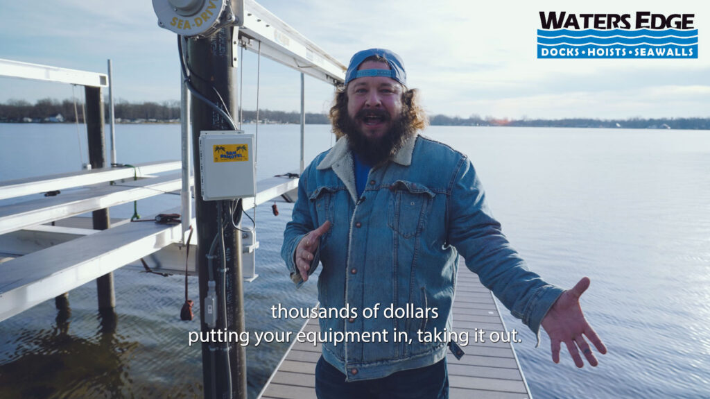 The Dockman's Permanent Dock Solution on Lake Odessa Water's Edge Dock and Hoist